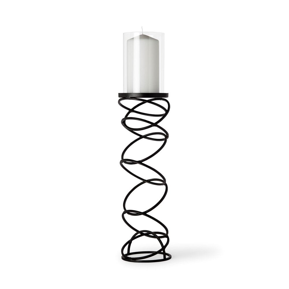 21" Black Geometric Glass And Metal Tabletop Pillar Candle Holder