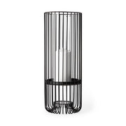 17" Black Abstract Metal And Glass Tabletop Hurricane Candle Holder