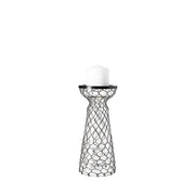 11" Black Distressed Lattice Metal And Glass Tabletop Pillar Candle Holder