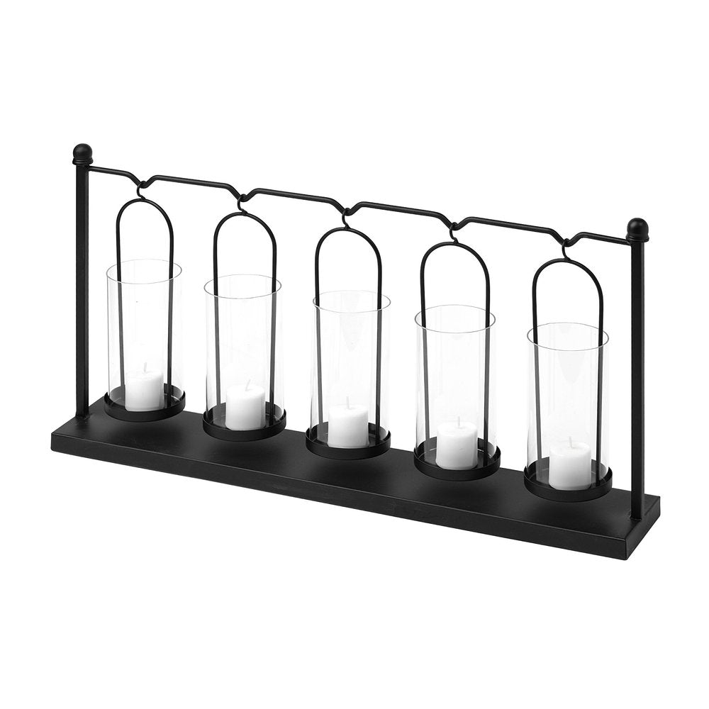 13" Black Geometric Metal And Glass Tabletop Votive Candle Holder