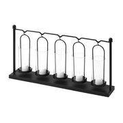 13" Black Geometric Metal And Glass Tabletop Votive Candle Holder