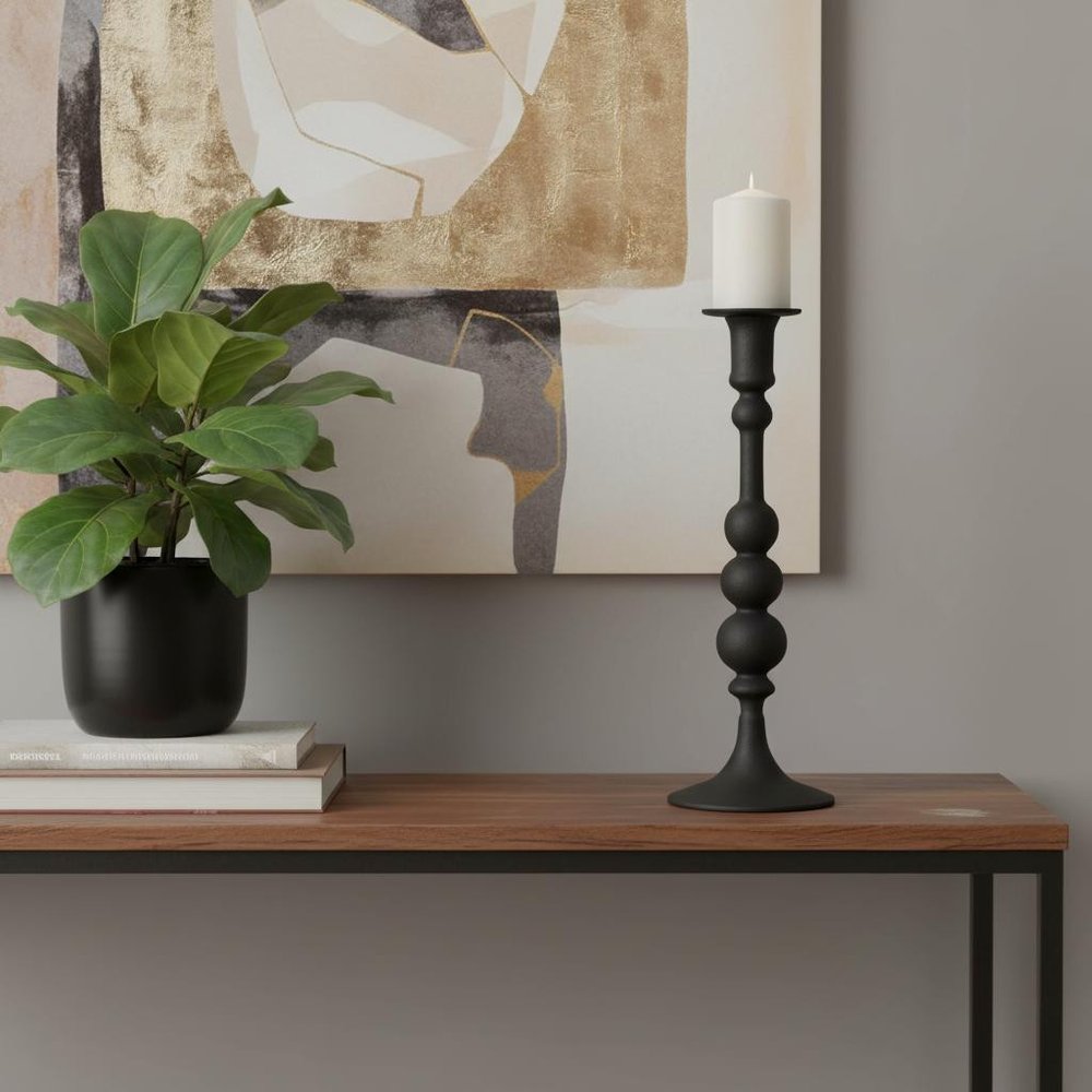 12" Black Glass Tabletop Taper Candlestick