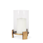 12" Gold Geometric Glass And Metal Tabletop Hurricane Candle Holder