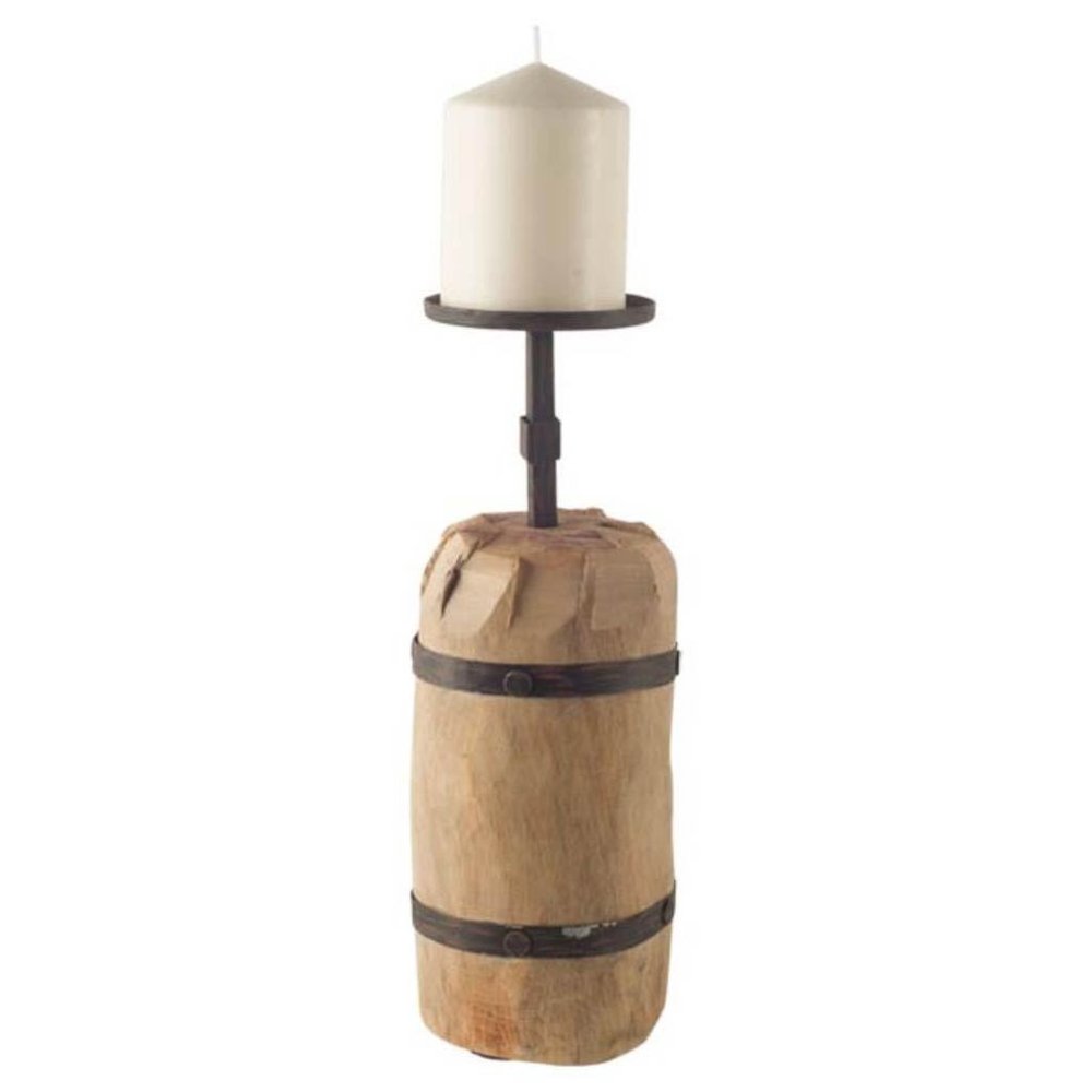 16" Brown Distressed Abstract Solid Wood Tabletop Pillar Candle Holder