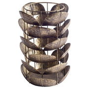 10" Bronze Distressed Botanical Leaf Metal Tabletop Hurricane Candle Holder