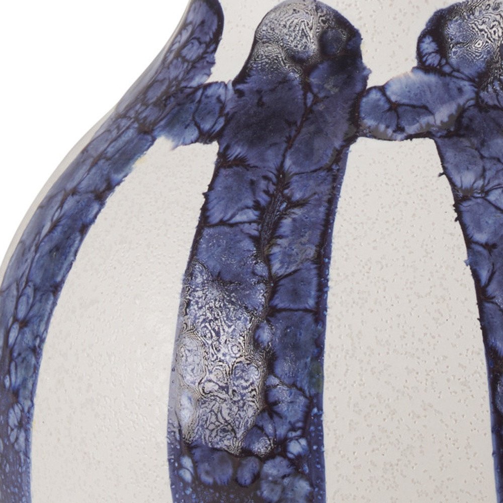 10" White And Blue Abstract Ceramic Amphora Jug Vase