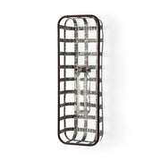 17" Black And Clear Glass Bottle And Metal Wall Vase