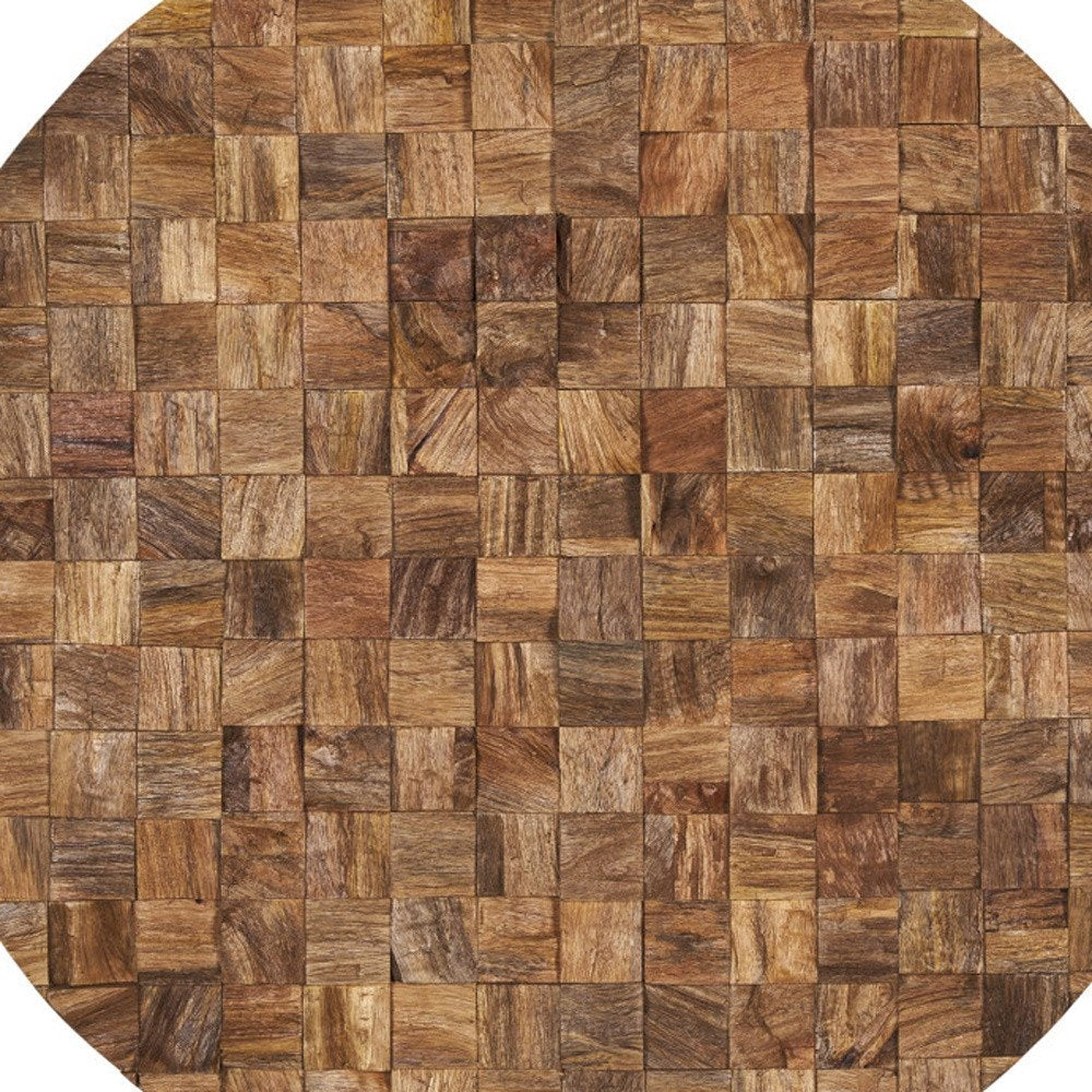 Into the Abyss II 32" X 32" Brown Geometric Wood Circle Hanging Dimensional Sculpture