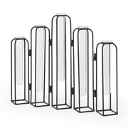 11" Clear And Black Glass And Metal Five Tube Table Vase