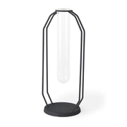 11" Black And Clear Glass And Metal Table Vase