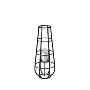 30" Black Distressed Geometric Metal And Glass Lantern Candle Holder