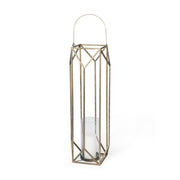 36" Gold Distressed Geometric Metal Tabletop Lantern Candle Holder