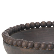 Set of Two Black Solid Wood Beaded Edge Round Centerpiece Bowls