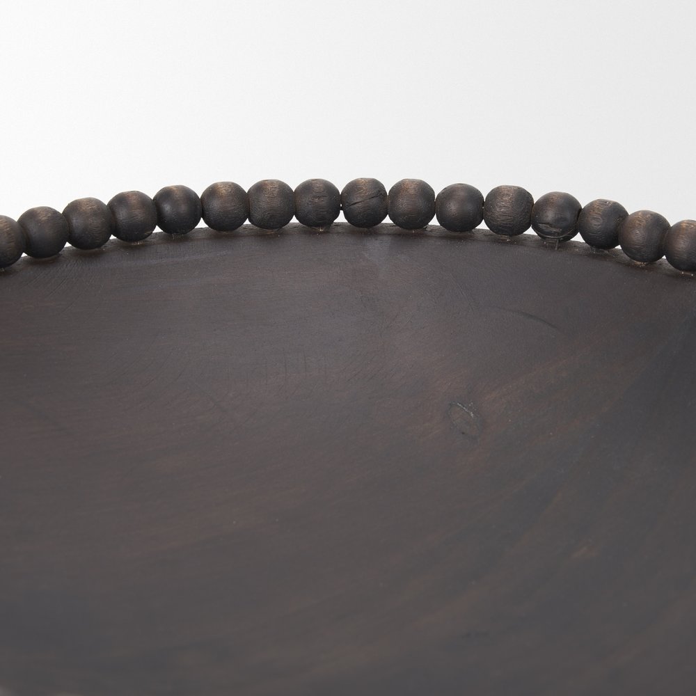 Set of Two Black Solid Wood Beaded Edge Round Centerpiece Bowls