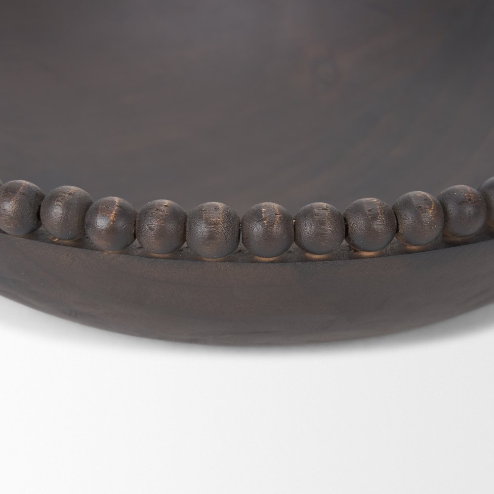 Set of Two Black Solid Wood Beaded Edge Round Centerpiece Bowls