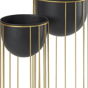 Set of Two Black Metal 20 Ounce Round Pot Planters