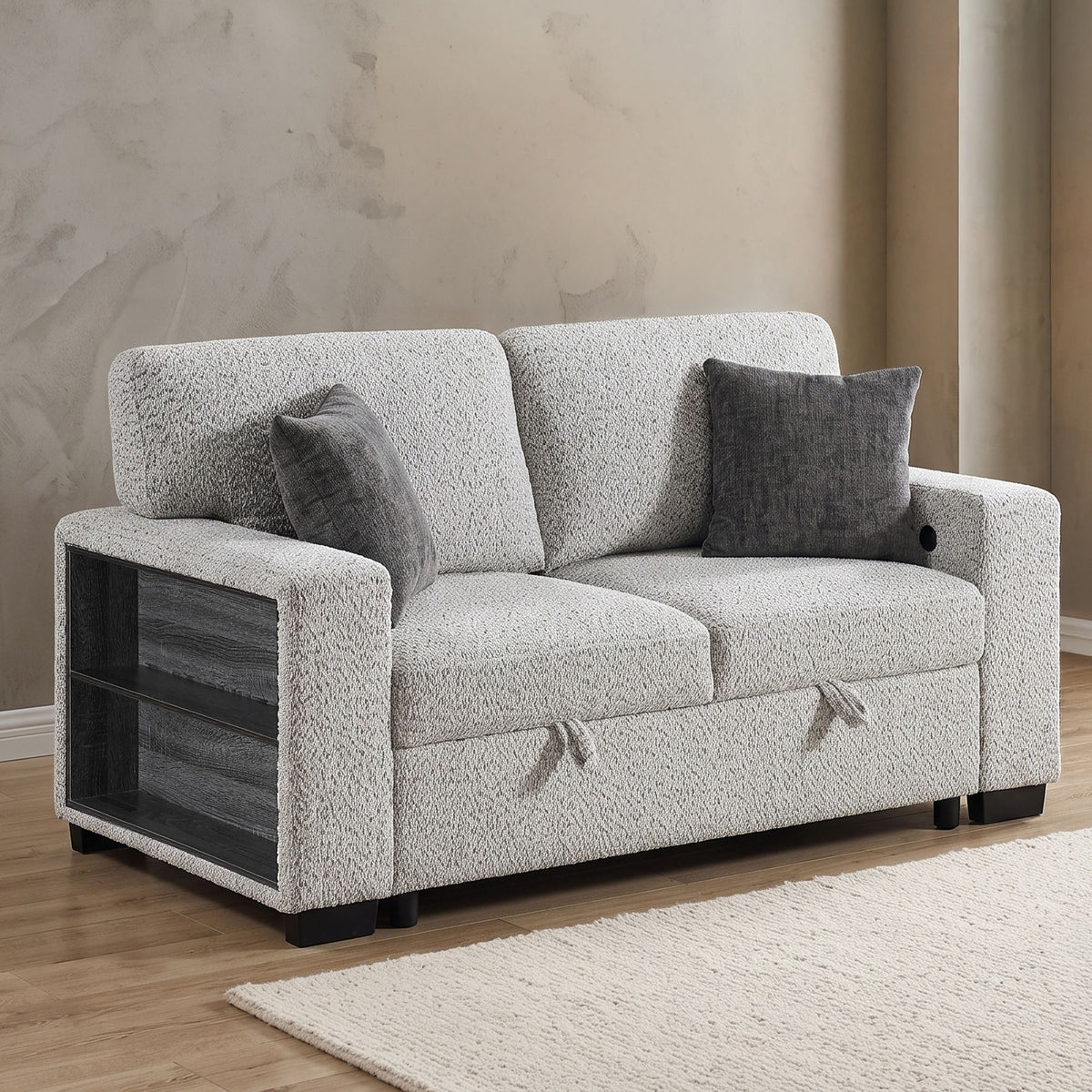 Prato - Loveseat With Storage And USB - Gray