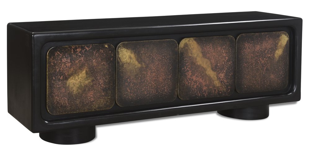 75" Black Distressed Solid Wood Sideboard with Four Doors