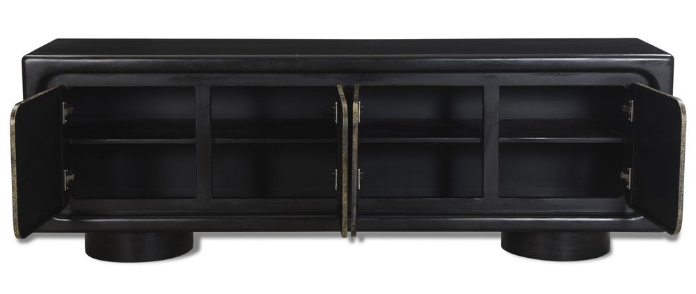 75" Black Distressed Solid Wood Sideboard with Four Doors