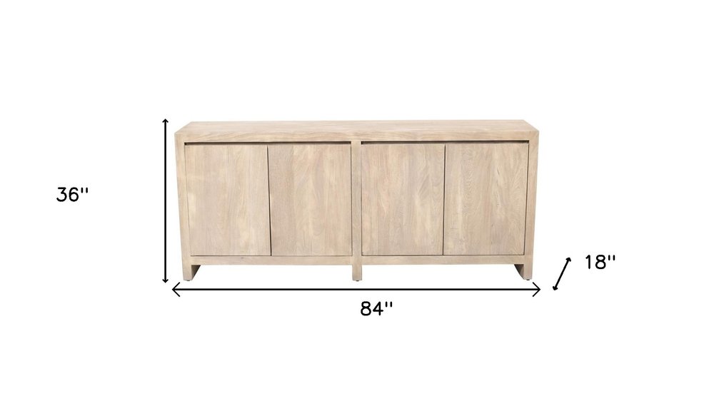 84" Ivory Distressed Reclaimed Wood Sideboard With Four Doors