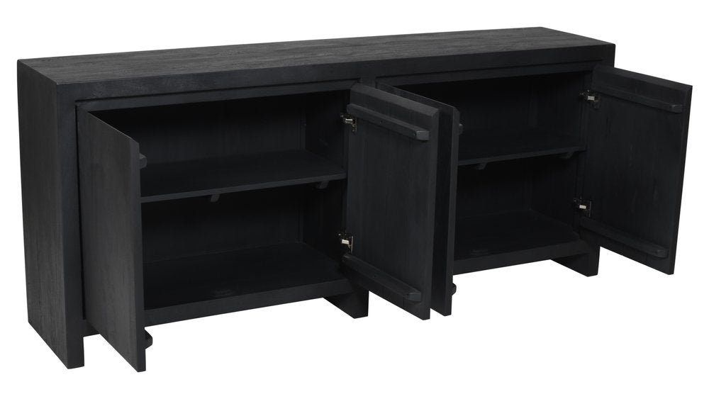 84" Graphite Distressed Reclaimed Wood Sideboard With Four Doors