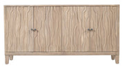 69" Ivory Distressed Reclaimed Wood Carved Geometric Sideboard With Four Doors