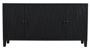 69" Graphite Distressed Reclaimed Wood Carved Geometric Sideboard With Four Doors