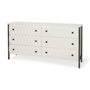 63" Gray And White Wood Carved Geometric Six Drawer Sideboard