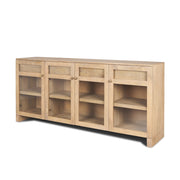 80" Light Brown Solid Wood Three Drawer Sideboard Soft Close with Four Glass Doors