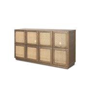 64" Brown And Natural Solid Wood Sideboard Soft Close with Four Doors