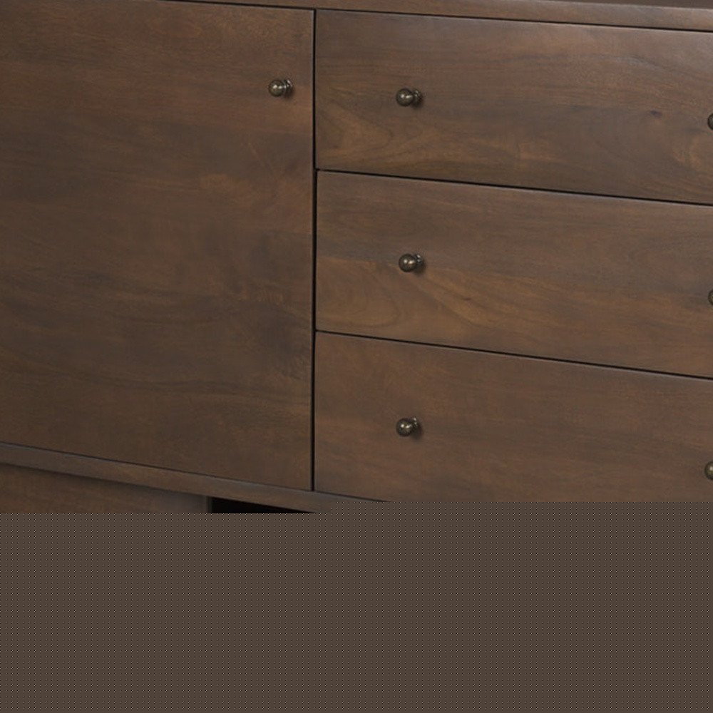 76" Brown Solid Wood Three Drawer Sideboard Soft Close with Two Doors