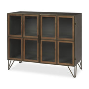 37" Antiqued Brass and Brown Metal and Solid Wood Accent Cabinet With Two Doors
