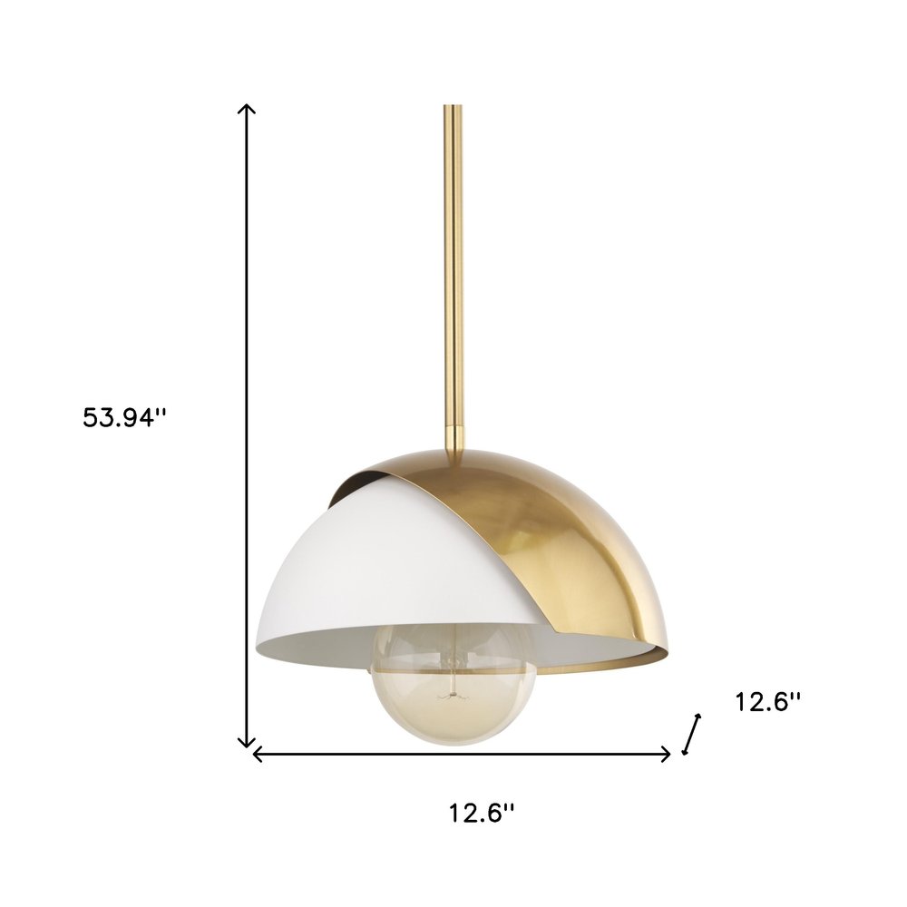 Brass And White Single Metal Dimmable Ceiling Light With White Shades