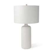 31" White Round Bedside Lamp With Drum Shade