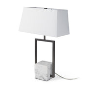 26" Gray Square Bedside Lamp With Shade