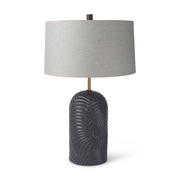29" Navy Blue Round Bedside Lamp With Drum Shade