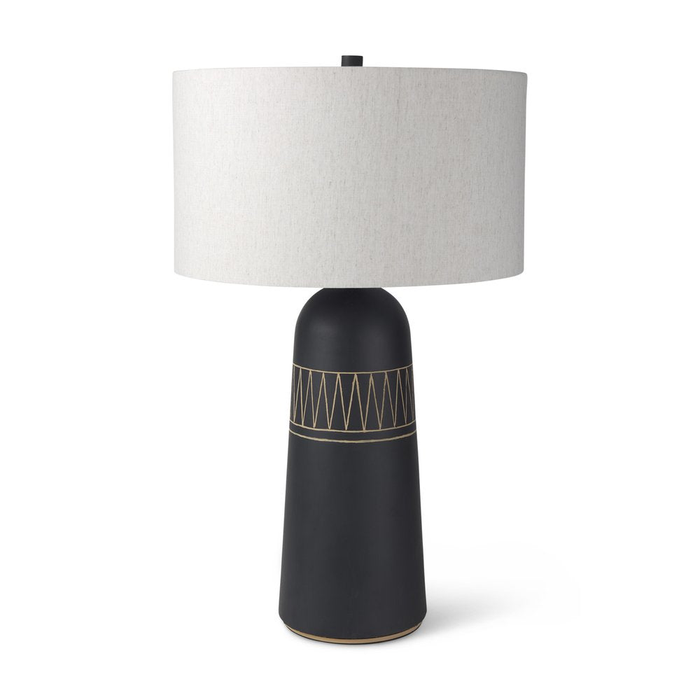 30" Black Round Bedside Lamp With Drum Shade