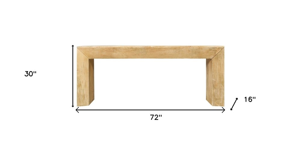 72" Natural Solid Wood Distressed Frame Console Table