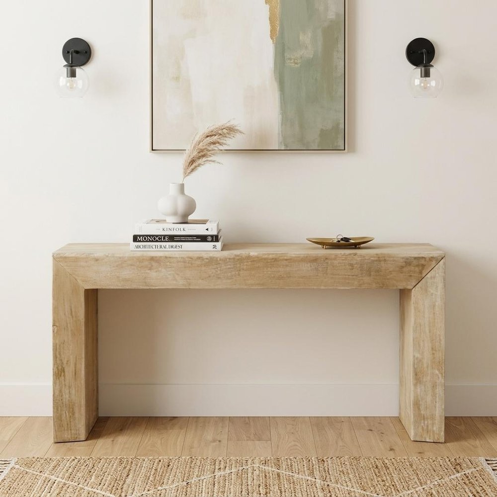 72" Natural Solid Wood Distressed Frame Console Table
