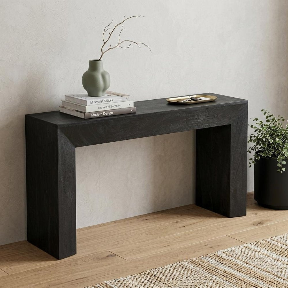 72" Charcoal Solid Wood Distressed Frame Console Table
