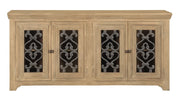 76" Natural Distressed Solid Wood Sideboard Soft Close with Four Glass Doors