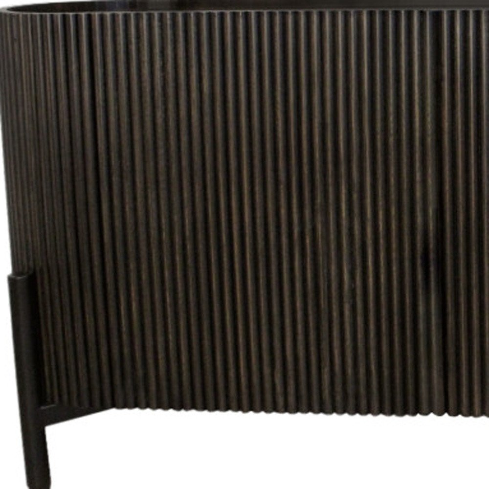 80" Brown Distressed Solid Wood Ribbed Texture Sideboard with Three Doors