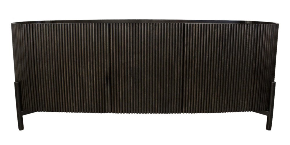 80" Brown Distressed Solid Wood Ribbed Texture Sideboard with Three Doors