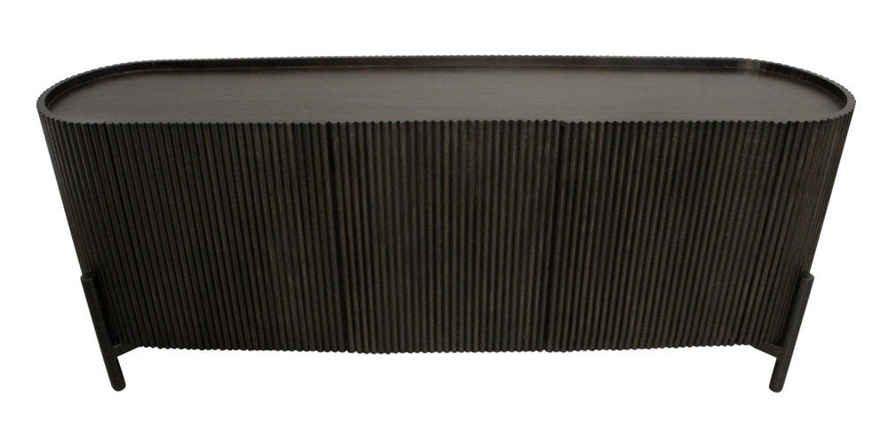 80" Brown Distressed Solid Wood Ribbed Texture Sideboard with Three Doors