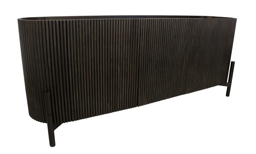 80" Brown Distressed Solid Wood Ribbed Texture Sideboard with Three Doors