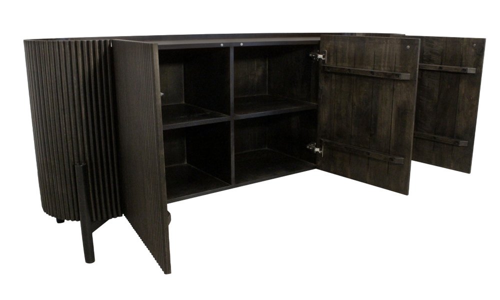 80" Brown Distressed Solid Wood Ribbed Texture Sideboard with Three Doors