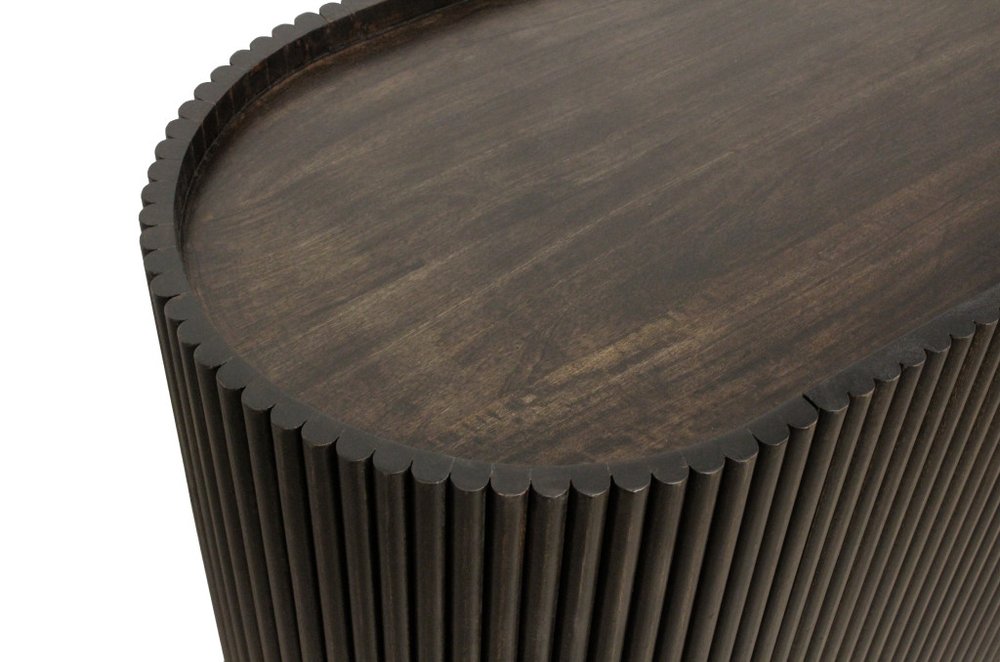 80" Brown Distressed Solid Wood Ribbed Texture Sideboard with Three Doors