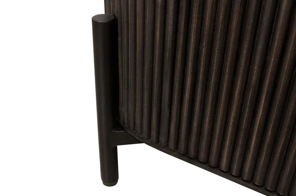 80" Brown Distressed Solid Wood Ribbed Texture Sideboard with Three Doors