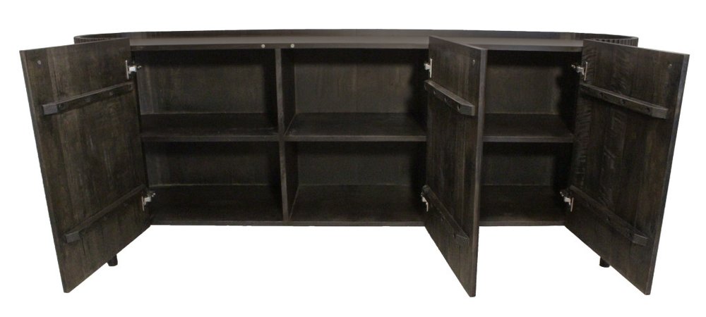 80" Brown Distressed Solid Wood Ribbed Texture Sideboard with Three Doors