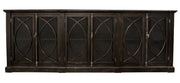 113" Black Distressed Solid Wood Sideboard with Six Glass Doors